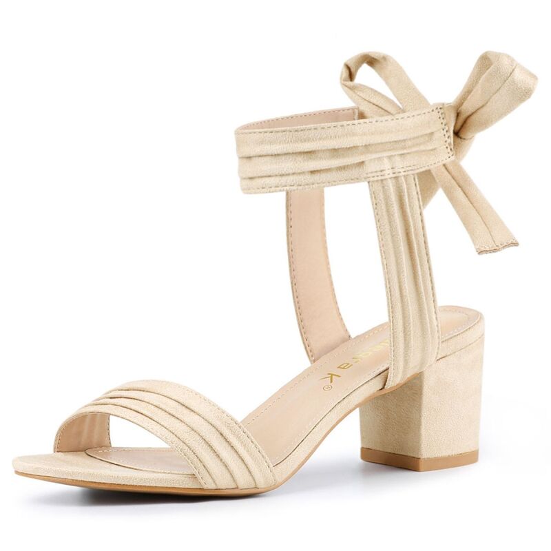 【送料無料】 アレグラ ケー レディース パンプス シューズ Women's Open Toe Ankle Tie Back Block Heels Sandals Beige