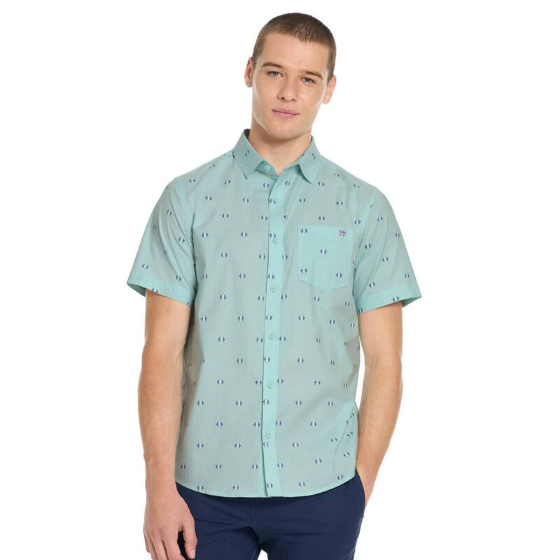 【送料無料】 ハーレー メンズ Tシャツ トップス Men's Hurley Tropical Print Short Sleeve Button-Up Shirt Teal Tinted