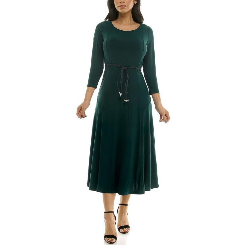 【送料無料】 ニナレオナルド レディース ワンピース トップス Women's Nina Leonard Sylvia Three-Quarter Sleeve Belted Midi Dress Rich Pine