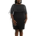 【送料無料】 ニナレオナルド レディース ワンピース トップス Plus Size Nina Leonard Sheath Popover Chiffon Dress Black