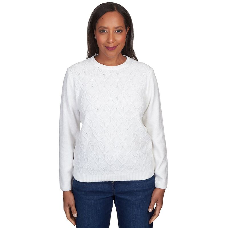 【送料無料】 アルフレッド ダナー レディース ニット・セーター アウター Women's Alfred Dunner Classic Chenille Pullover Sweater Ivory