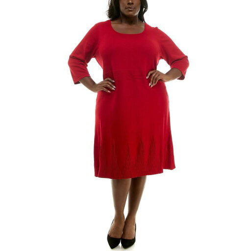 【送料無料】 ニナレオナルド レディース ワンピース トップス Plus Size Nina Leonard Fit & Flare Rib Dress Red 【送料無料】 ニナレオナルド レディース ワンピース トップス Plus Size Nina Leonard Fit & Flare Rib Dress Red