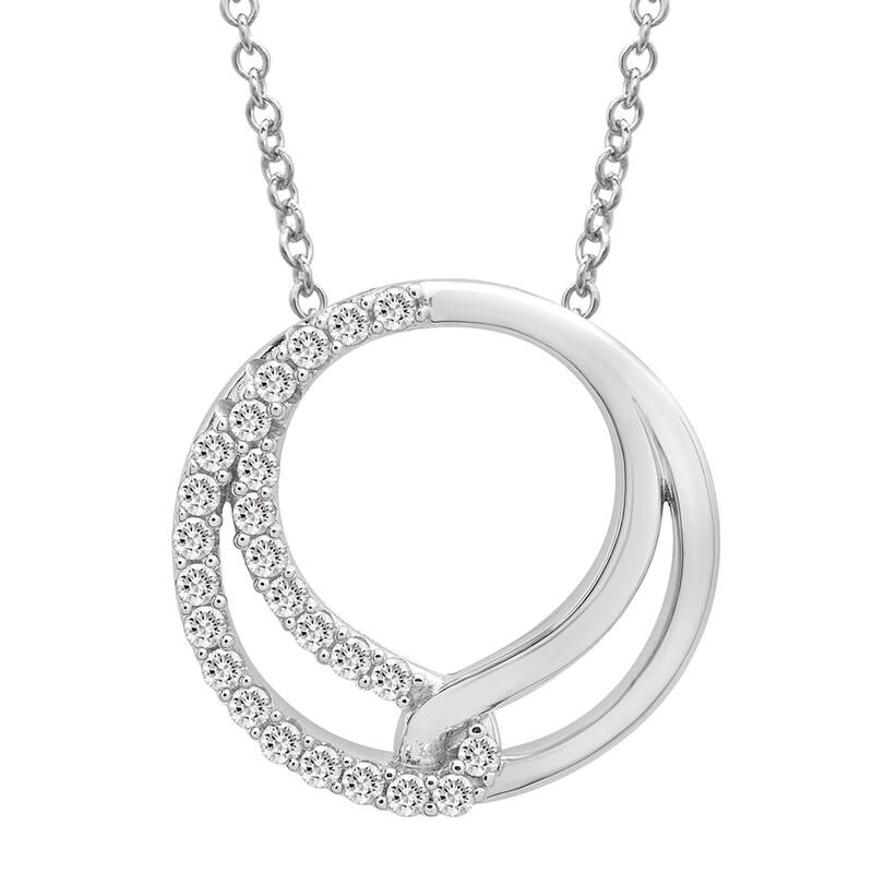 【送料無料】 アンブランデッド レディース ネックレス・チョーカー・ペンダントトップ アクセサリー Sterling Silver 1/4 Carat T.W. Diamond Double Circle Necklace Sterling
