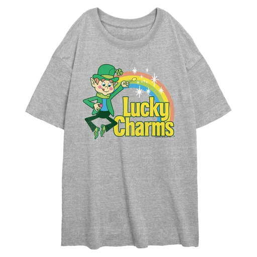 【送料無料】 ライセンス キャラクター レディース Tシャツ トップス Juniors' Lucky Charms Oversized Graphic Tee Athletic Heather 【送料無料】 ライセンス キャラクター レディース Tシャツ トップス Juniors' Lucky Charms Oversized Graphic Tee Athletic Heather