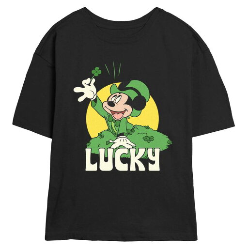 【送料無料】 ディズニー レディース Tシャツ トップス Disney's Mickey Mouse Lucky Shamrock Juniors' Skimmer Graphic Tee Black 【送料無料】 ディズニー レディース Tシャツ トップス Disney's Mickey Mouse Lucky Shamrock Juniors' Skimmer Graphic Tee Black