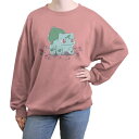 【送料無料】 ライセンス キャラクター レディース Tシャツ トップス Juniors' Pokemon Bulbasaur Spring Vibes Oversized Graphic Pullover Desert Pink