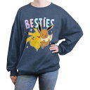 【送料無料】 ライセンス キャラクター レディース Tシャツ トップス Juniors' Pokemon Pikachu And Eevee Besties Oversized Graphic Pullover Blue Heather