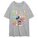 【送料無料】 ディズニー レディース Tシャツ トップス Disney's Mickey Mouse Floral Fun Juniors' Oversized Graphic Tee Athletic Heather(4)
