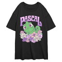 【送料無料】 ディズニー レディース Tシャツ トップス Disney's Tangled Pascal Floral Chameleon Juniors' Oversized Graphic Tee Black