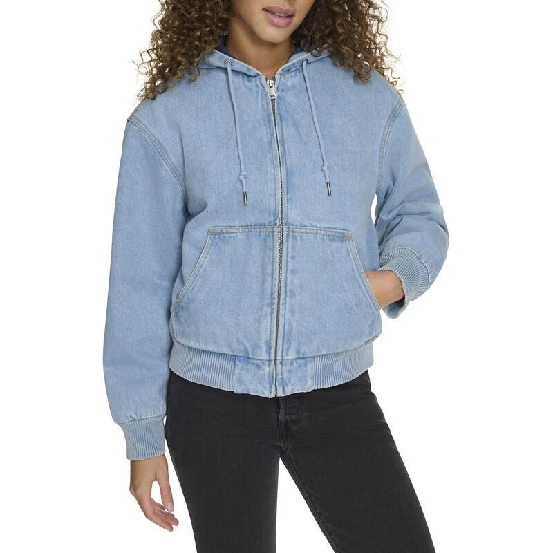 【送料無料】 リーバイス レディース ジャケット・ブルゾン アウター Women's Levi's Quilted Lining Hoodie Bomber Jacket in Regular & Plus Size Light Wash Denim