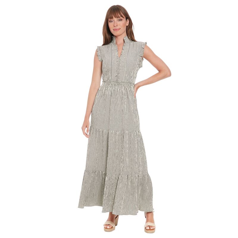 【送料無料】 ロンドンタイムス レディース ワンピース トップス Petite London Times Smocked Waist Tiered Maxi Dress Black Stripe