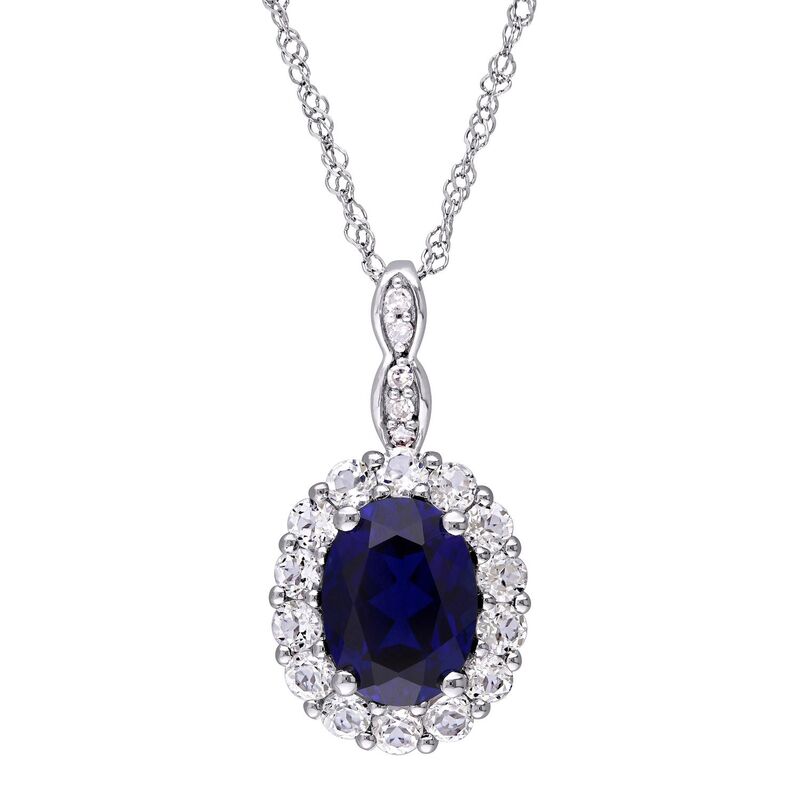 ステラ グレース レディース アクセサリー ネックレス・チョーカー・ペンダントトップ Stella Grace 14k White Gold Lab-Created Sapphire White Topaz & Diamond Accent Pendant Necklace 14k White Gold ホワイト