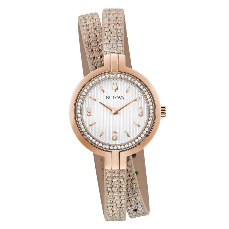 【送料無料】 ブロバ レディース 腕時計 アクセサリー Bulova Women's Rhapsody Rose Gold Two-Tone Stainless Steel Rose Leather Double Wrap Strap Watch - 98R279 Pink