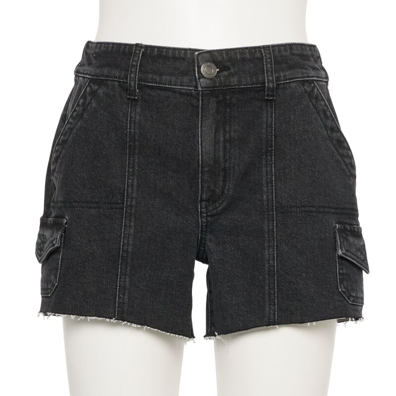 【送料無料】 エスオー レディース ハーフパンツ・ショーツ ボトムス Juniors' SO High-Rise Midi Utility Shorts Washed Black