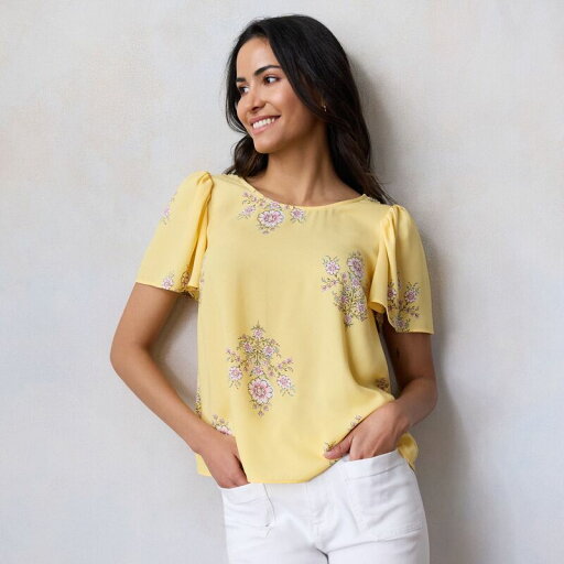 【送料無料】 LC Lauren Conrad レディース シャツ トップス Women's LC Lauren Conrad Crewneck Flutter Sleeve Top Lemon Lexi Wallpaper 【送料無料】 LC Lauren Conrad レディース シャツ トップス Women's LC Lauren Conrad Crewneck Flutter Sleeve Top Lemon Lexi Wallpaper