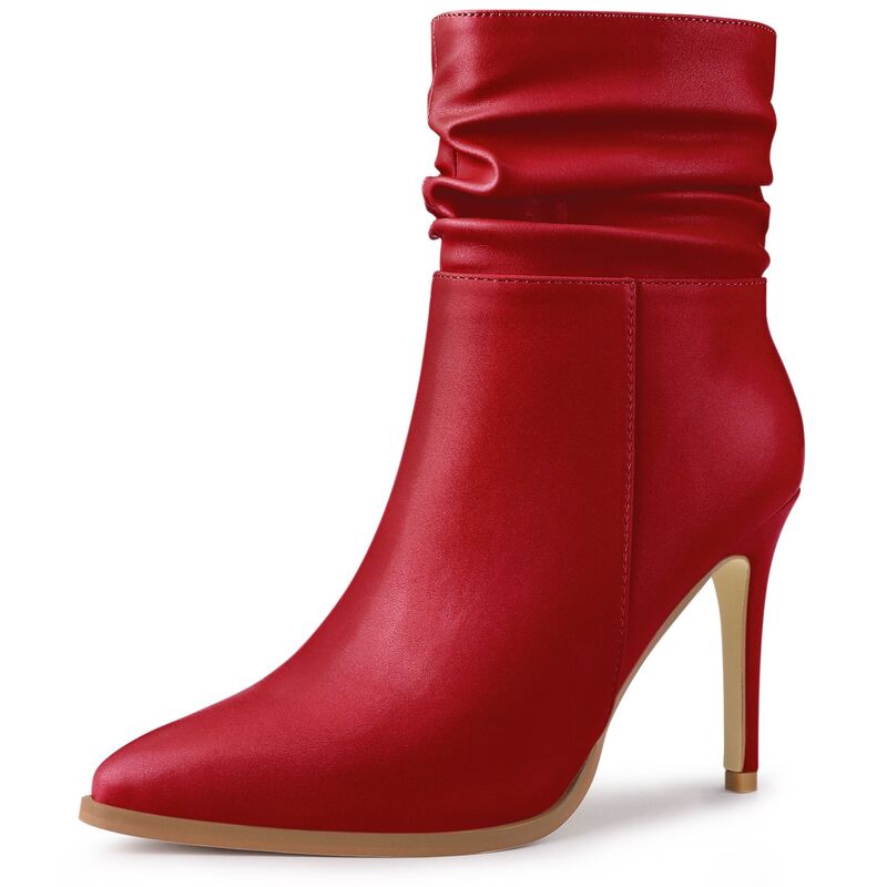 【送料無料】 アレグラ ケー レディース ブーツ・レインブーツ シューズ Women's Slouched Pointed Toe Stiletto Heels Ankle Boot Red(4)
