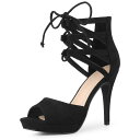 【送料無料】 アレグラ ケー レディース パンプス シューズ Women's Platform Gladiator Strappy Open Toe Stiletto High Heel Sandals Black