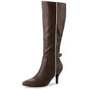 【送料無料】 アレグラ ケー レディース ブーツ・レインブーツ シューズ Women's Pointy Toe Buckle Stiletto Heel Knee High Boots Coffee(4)