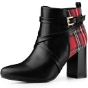 【送料無料】 アレグラ ケー レディース ブーツ・レインブーツ シューズ Women's Pointy Toe Plaid Crisscross Strap B...