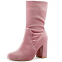 【送料無料】 アレグラ ケー レディース ブーツ・レインブーツ シューズ Women's Velvet Round Toe Block Heels Foldab...