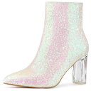 【送料無料】 アレグラ ケー レディース ブーツ・レインブーツ シューズ Women's Clear Block Heel Glitter Ankle Boot...