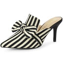 【送料無料】 アレグラ ケー レディース サンダル シューズ Women's Stripe Bow Slip on Stiletto Heel Slides Mules Black(4)