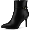 【送料無料】 アレグラ ケー レディース ブーツ・レインブーツ シューズ Women's Pointed Toe Buckle Strap Stiletto Heels Ankle Boots Black(4)