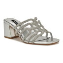 【送料無料】 ナインウェスト レディース パンプス シューズ Nine West Grassa Women's Slip-On Block Heel Embellished Dress Sandals Silver