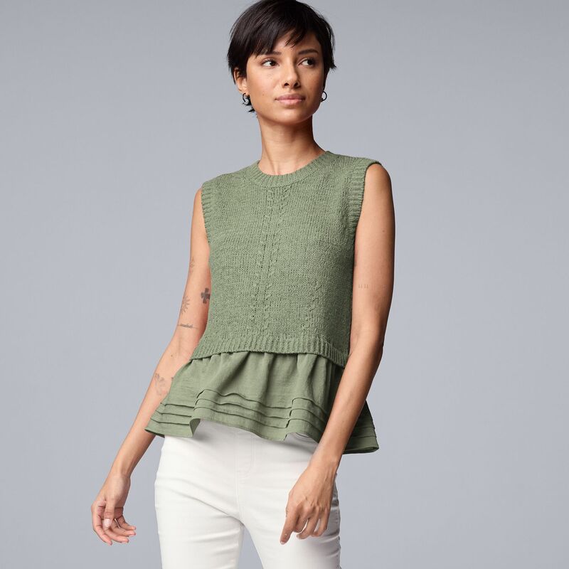 【送料無料】 ヴェラウォン レディース ニット・セーター アウター Women's Simply Vera Vera Wang Sleeveless Sweater Erika Olive