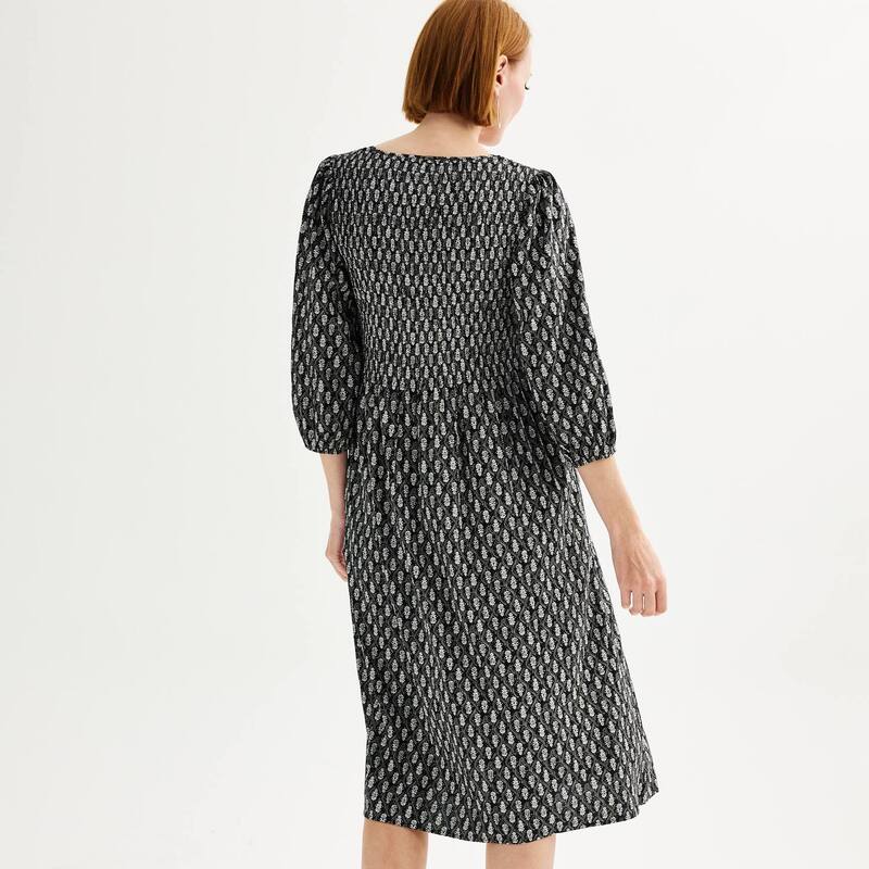 【送料無料】 クロフト＆バロー レディース ワンピース トップス Petite Croft & Barrow 3/4 Sleeve Smocked Challis Dress Black Dot Bloom