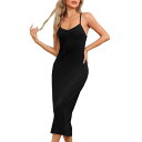 【送料無料】 cheibear レディース ナイトウェア アンダーウェア Womens Nightgown Full Slip V Neck Modal Adjustable Spaghetti Strap Chemise Sleep Dress Under Dress Black(4)