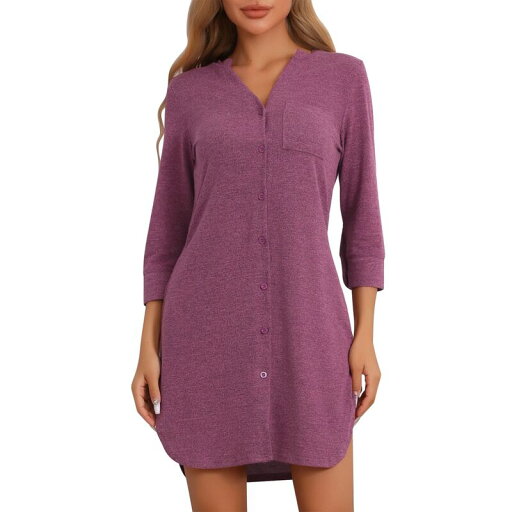 【送料無料】 cheibear レディース ナイトウェア アンダーウェア Women's Long Sleeve Nightshirt Button Down Nightgown Knit Strechy Soft Sleep Dress Wine Red 【送料無料】 cheibear レディース ナイトウェア アンダーウェア Women's Long Sleeve Nightshirt Button Down Nightgown Knit Strechy Soft Sleep Dress Wine Red