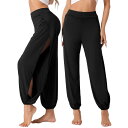 【送料無料】 cheibear レディース カジュアルパンツ ボトムス Womens Yoga Harem Pants Side Slit Joggers Sports Beach Cover-up Workout Sweatpants Black(4)