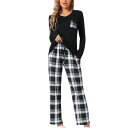【送料無料】 cheibear レディース ナイトウェア アンダーウェア Pajamas Set for Women Long Sleeve Plaid Soft Pjs Lounge Sets with Pockets Black(4)