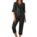 【送料無料】 cheibear レディース ナイトウェア アンダーウェア Women's Satin Pajama Set Silky Half Sleeve ...
