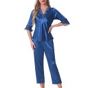 【送料無料】 cheibear レディース ナイトウェア アンダーウェア Women's Satin Pajama Set Silky Half Sleeve ...