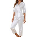 【送料無料】 cheibear レディース ナイトウェア アンダーウェア Women's Satin Pajama Set Silky Half Sleeve ...