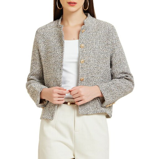 【送料無料】 アレグラ ケー レディース ジャケット・ブルゾン アウター Women's Tweed Blazer Stand Collar Long Sleeve Cropped Blazer Jacket Beige 【送料無料】 アレグラ ケー レディース ジャケット・ブルゾン アウター Women's Tweed Blazer Stand Collar Long Sleeve Cropped Blazer Jacket Beige