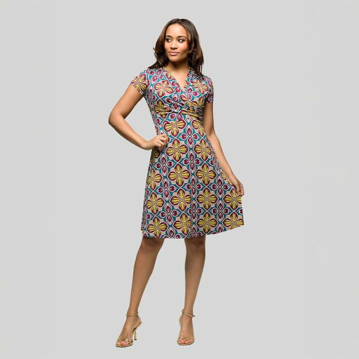 【送料無料】 24セブンコンフォート レディース ワンピース トップス Women's 24Seven Comfort Apparel Short Sleeve Knee Length V-Neck Wrap Dress Yellow Multi 【送料無料】 24セブンコンフォート レディース ワンピース トップス Women's 24Seven Comfort Apparel Short Sleeve Knee Length V-Neck Wrap Dress Yellow Multi
