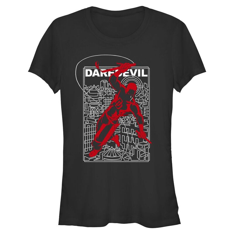 マーベル レディース トップス Tシャツ グラフィック Juniors' Marvel Daredevil Jumping Buildings Poster Fitted Graphic Tee Black ブラック