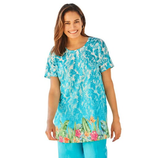 【送料無料】 ウーマン ウィズイン レディース Tシャツ トップス Woman Within Women's Plus Size Short Sleeve Watercolor Tunic Pretty Turquoise 【送料無料】 ウーマン ウィズイン レディース Tシャツ トップス Woman Within Women's Plus Size Short Sleeve Watercolor Tunic Pretty Turquoise