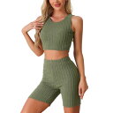 【送料無料】 cheibear レディース ナイトウェア アンダーウェア Womens Pajamas Sleeveless Summer Ribbed Knit with Jogger Biker Shorts Lounge Set Army Green
