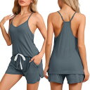【送料無料】 cheibear レディース ナイトウェア アンダーウェア Women Cami Pajama Set Modal Sleepwear Racerback Short PJ Set with Shorts Deep Gray