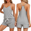 【送料無料】 cheibear レディース ナイトウェア アンダーウェア Women Cami Pajama Set Modal Sleepwear Racerback Short PJ Set with Shorts Light Gray