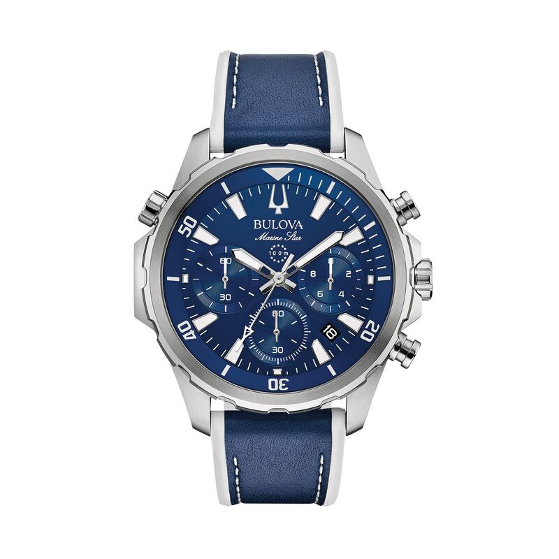 【送料無料】 ブロバ メンズ 腕時計 アクセサリー Bulova Men's Marine Star Leather Chronograph Watch - 96B287 Blue
