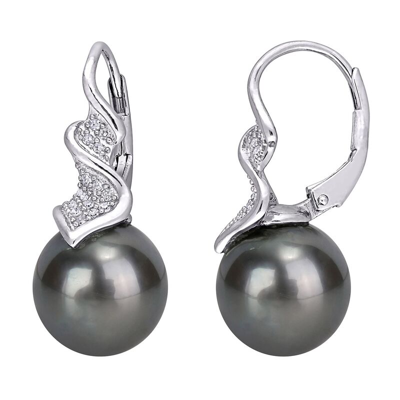 【送料無料】 ステラ グレース レディース ピアス・イヤリング アクセサリー Stella Grace Sterling Silver Tahitian Cultured Pearl & 1/6 Carat T.W. Diamond Leverback Earrings Sterling