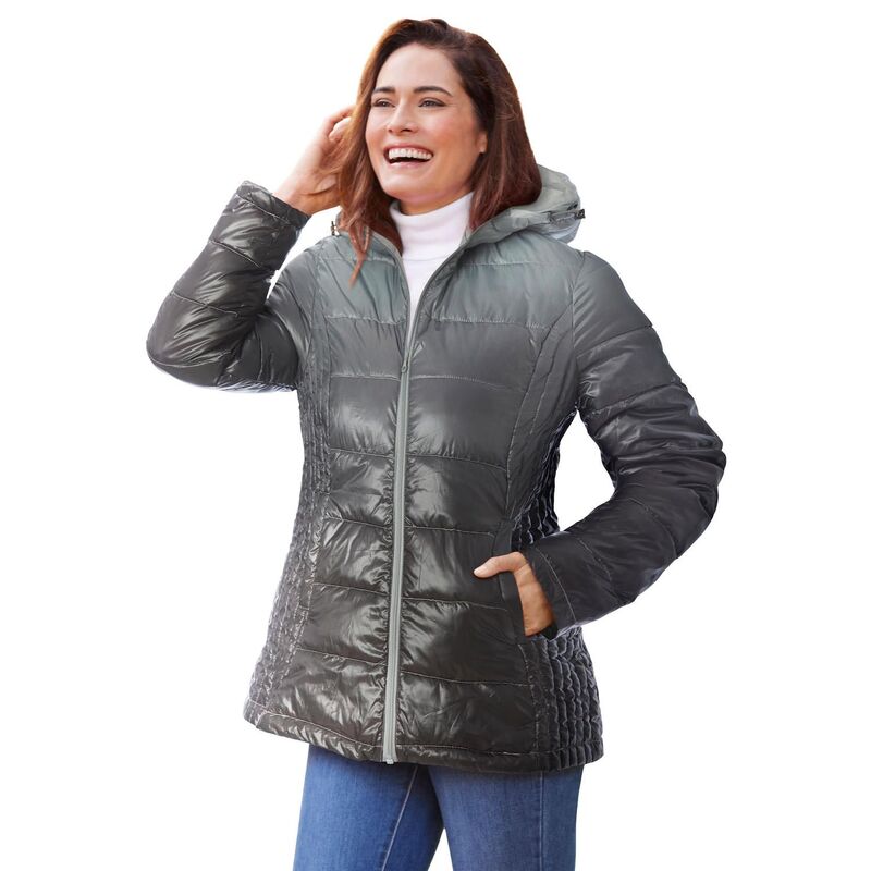 【送料無料】 ウーマン ウィズイン レディース ジャケット・ブルゾン アウター Woman Within Women's Plus Size Packable Puffer Jacket Black Ombre