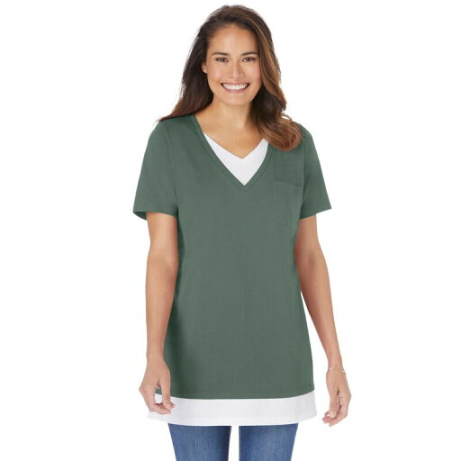 【送料無料】 ウーマン ウィズイン レディース Tシャツ トップス Woman Within Women's Plus Size Layered-Look Tunic Pine 【送料無料】 ウーマン ウィズイン レディース Tシャツ トップス Woman Within Women's Plus Size Layered-Look Tunic Pine