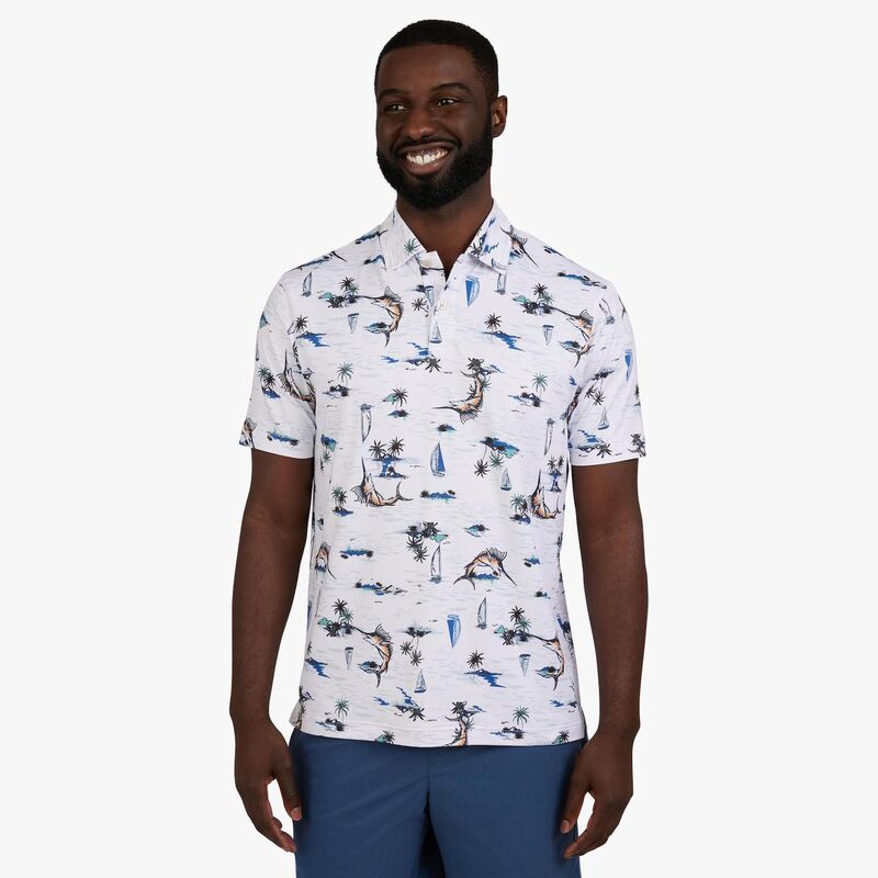 【送料無料】 チャップス メンズ Tシャツ トップス Men's Chaps Short Sleeve Printed Performance Polo White Sailfish