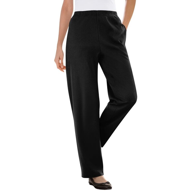 ウーマン ウィズイン レディース ボトムス カジュアルパンツ ストレート プラスサイズ プチ リブ ニット Woman Within Women's Plusize Petite 7-Day Knit Ribbed Straight Leg Pant Black ブラック
